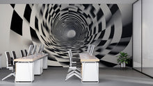Load image into Gallery viewer, 3D Optical Illusion Wallpaper Black And White Modern Tunnel Wall Mural Stylish Room Decor Bold Geometric Wall Art For Bedroom Office