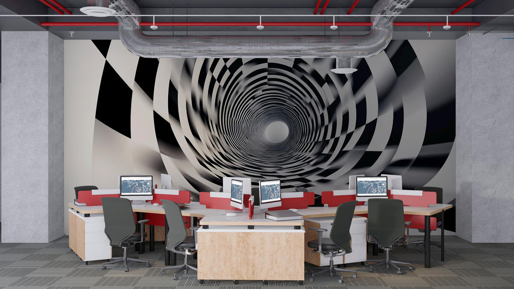 3D Optical Illusion Wallpaper Black And White Modern Tunnel Wall Mural Stylish Room Decor Bold Geometric Wall Art For Bedroom Office