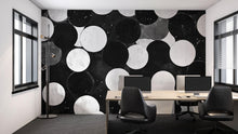 Load image into Gallery viewer, Modern Black &amp; White Circles 3D Wallpaper – Bold Geometric Wall Mural – Stylish Statement Wall Art for Office, Living Room