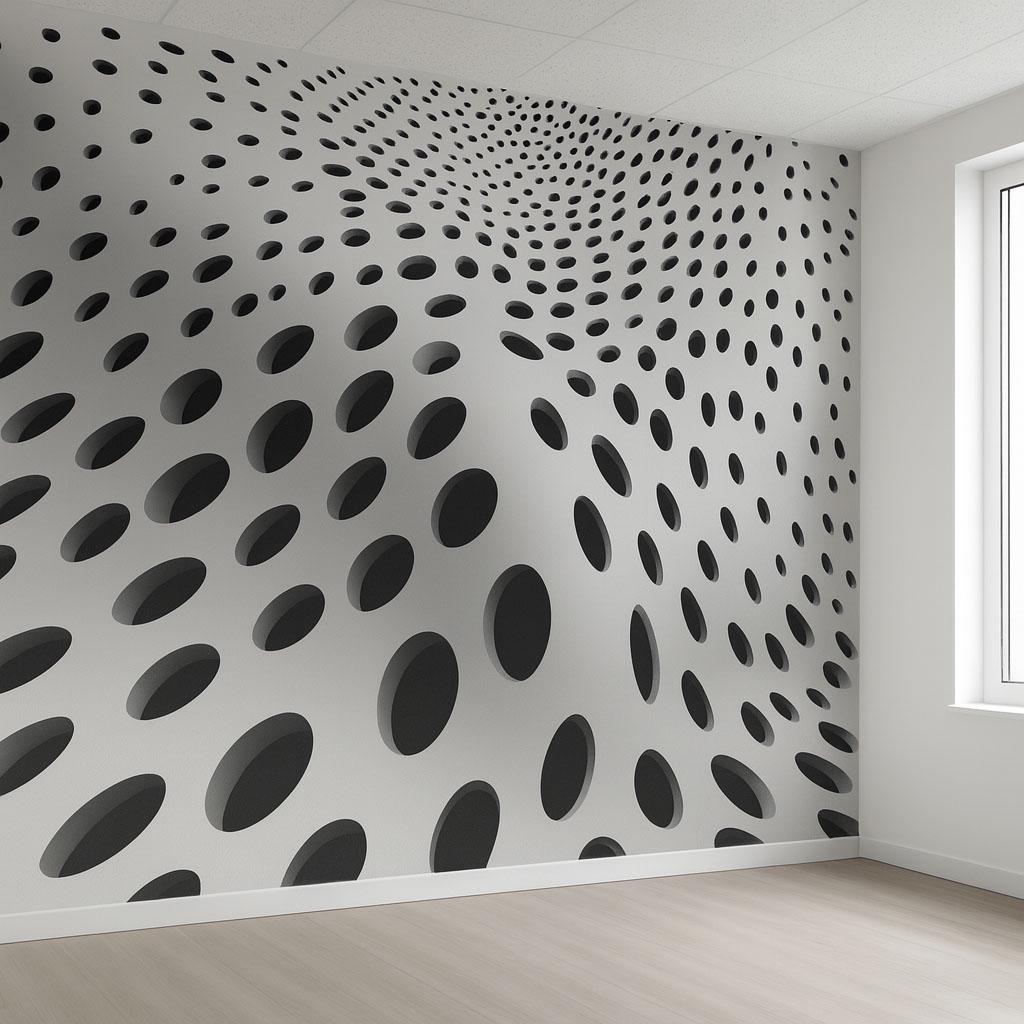 3D Optical Illusion Dots Wallpaper – Modern Black & White Wall Mural – Bold Geometric Statement Wall Art for Living Room, Bedroom