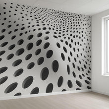 Load image into Gallery viewer, 3D Optical Illusion Dots Wallpaper – Modern Black &amp; White Wall Mural – Bold Geometric Statement Wall Art for Living Room, Bedroom