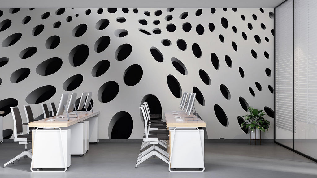 3D Optical Illusion Dots Wallpaper – Modern Black & White Wall Mural – Bold Geometric Statement Wall Art for Living Room, Bedroom