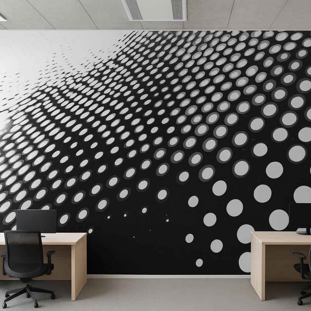 3D Optical Illusion Circle Grid Wallpaper – Modern Black & White Wall Mural – Bold Geometric Statement Wall Art for Office, Living Room