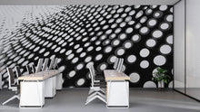Load image into Gallery viewer, 3D Optical Illusion Circle Grid Wallpaper – Modern Black &amp; White Wall Mural – Bold Geometric Statement Wall Art for Office, Living Room