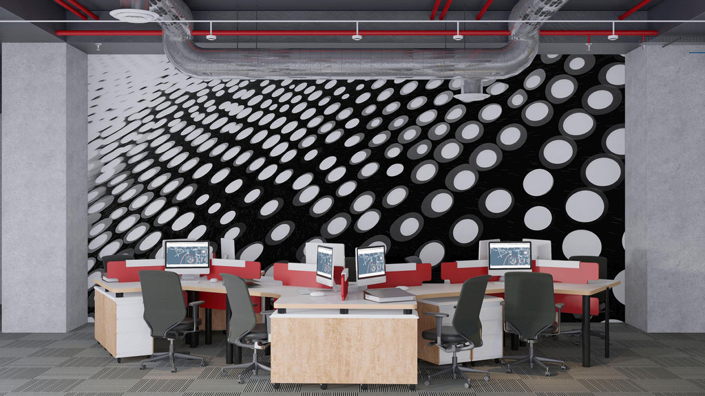 3D Optical Illusion Circle Grid Wallpaper – Modern Black & White Wall Mural – Bold Geometric Statement Wall Art for Office, Living Room