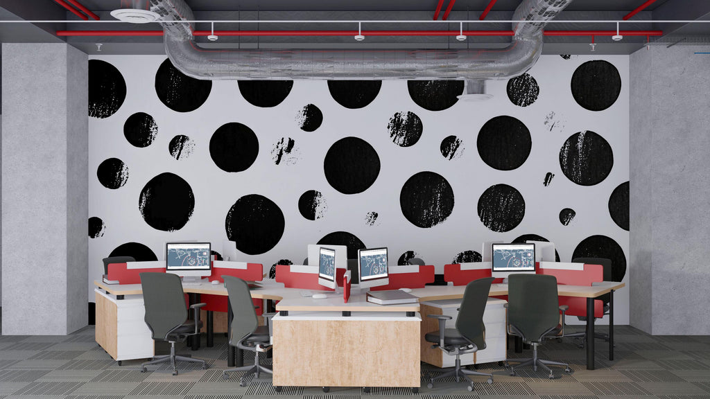 Black & White Distressed Polka Dot 3D Wallpaper – Modern Minimalist Wall Mural – Bold Statement Wall Art for Bedroom, Office, or Living Room