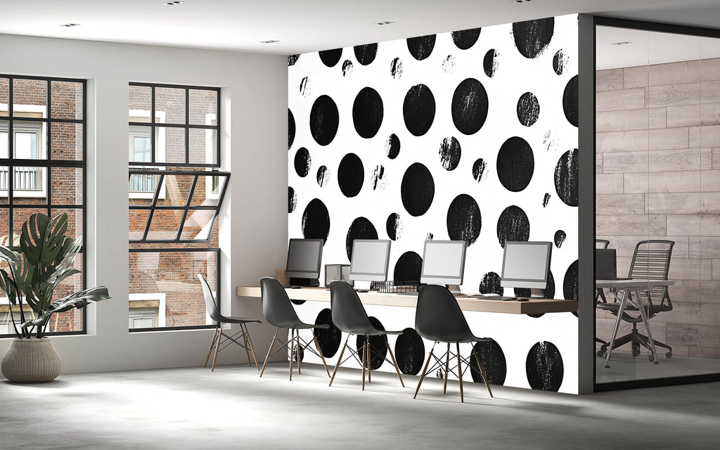 Black & White Distressed Polka Dot 3D Wallpaper – Modern Minimalist Wall Mural – Bold Statement Wall Art for Bedroom, Office, or Living Room