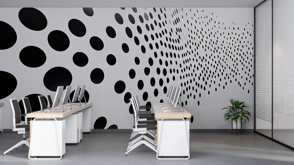 Black Gradient Dots Wave 3D Wallpaper – Modern Minimalist Wall Mural – Bold Geometric Statement Wall Art for Office, Living Room