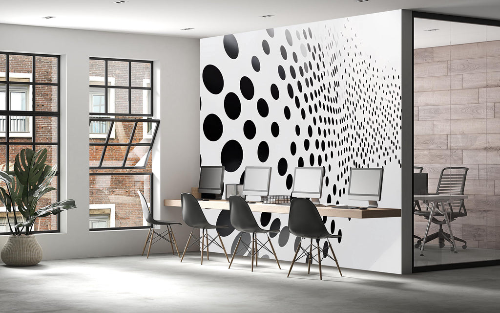 Black Gradient Dots Wave 3D Wallpaper – Modern Minimalist Wall Mural – Bold Geometric Statement Wall Art for Office, Living Room