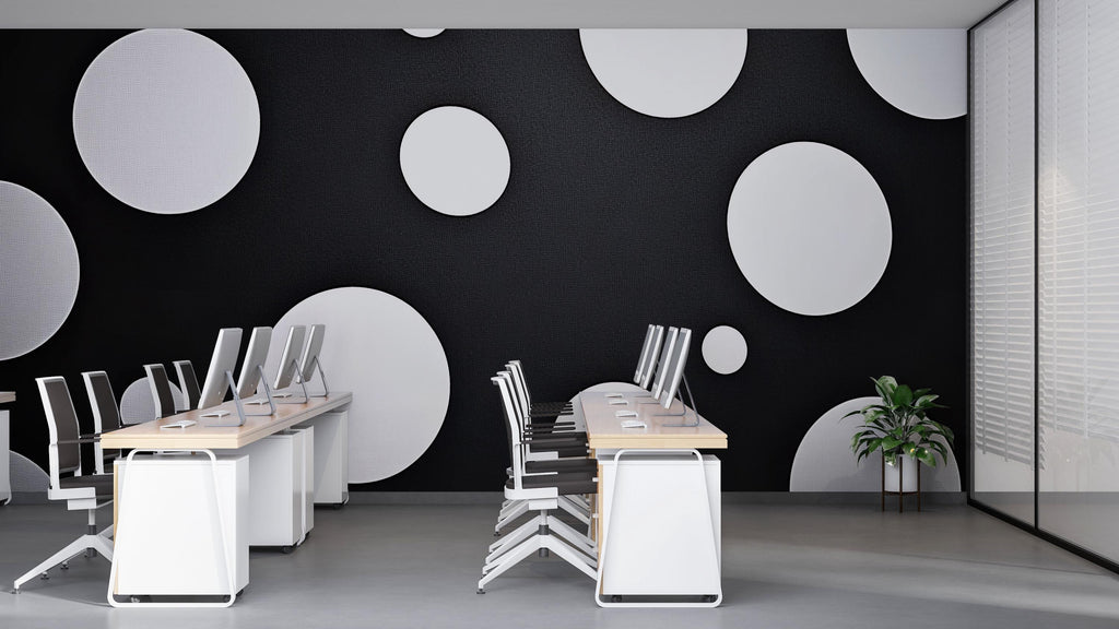 Black And White Polka Dot Wallpaper – Modern Bold Office Wall Mural – Stylish Removable Wall Art – Minimalist Geometric Home