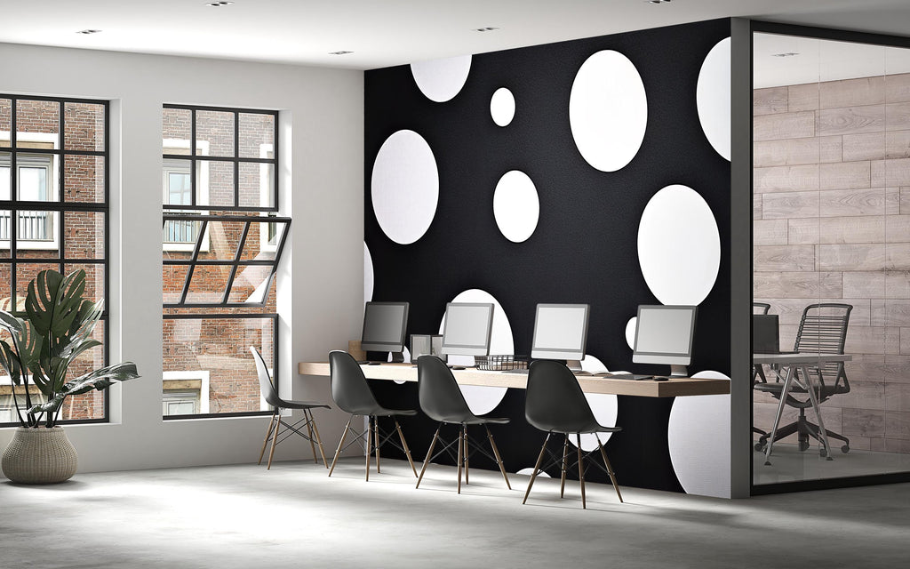 Black And White Polka Dot Wallpaper – Modern Bold Office Wall Mural – Stylish Removable Wall Art – Minimalist Geometric Home