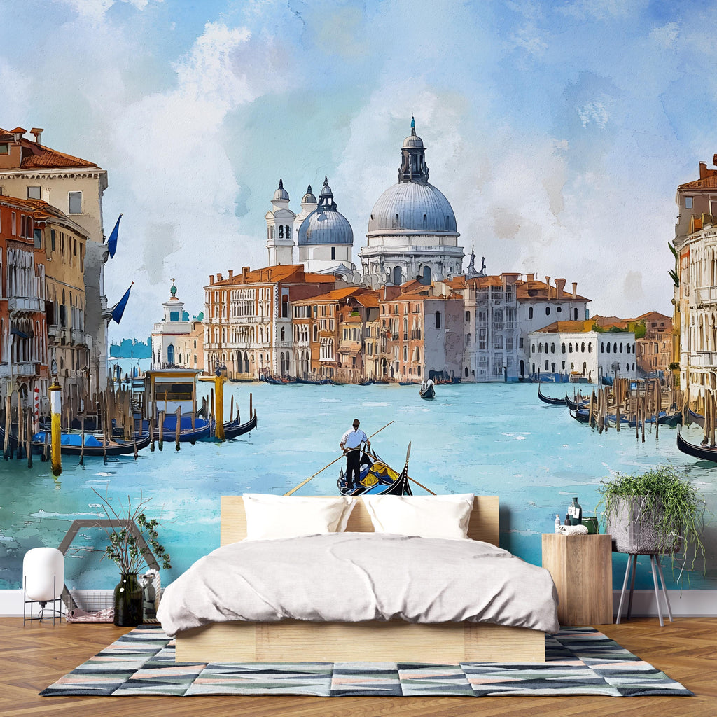 Venice Canal Scenic Mural Wallpaper | 3D City Landscape Wall Decor | Italian Venice Gondola Peel And Stick Wallpaper For Living Room Bedroom