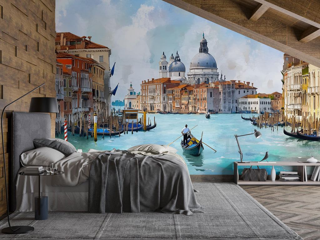 Venice Canal Scenic Mural Wallpaper | 3D City Landscape Wall Decor | Italian Venice Gondola Peel And Stick Wallpaper For Living Room Bedroom