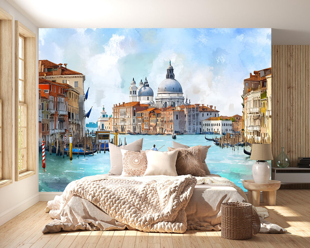 Venice Canal Scenic Mural Wallpaper | 3D City Landscape Wall Decor | Italian Venice Gondola Peel And Stick Wallpaper For Living Room Bedroom