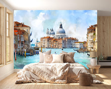 Load image into Gallery viewer, Venice Canal Scenic Mural Wallpaper | 3D City Landscape Wall Decor | Italian Venice Gondola Peel And Stick Wallpaper For Living Room Bedroom
