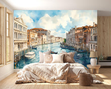 Load image into Gallery viewer, Venice Canal Wallpaper Mural – 3D Watercolor City Wall Art With Gondolas, Italy Style Peel And Stick Wallpaper For Living Room