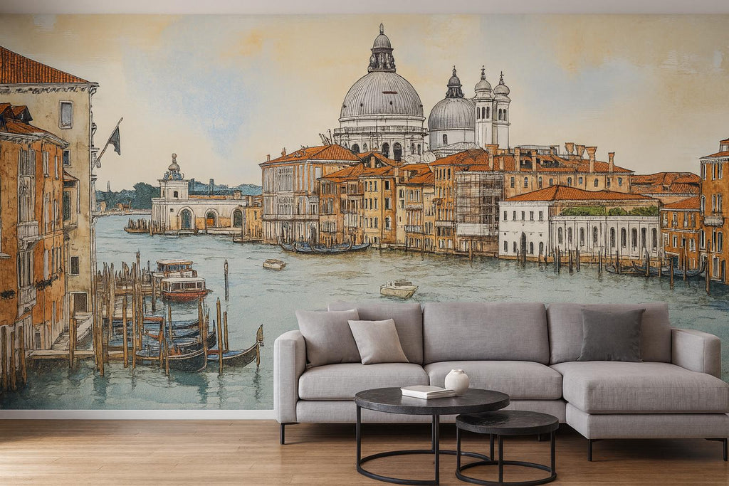 Venice Canal 3D Wallpaper Mural | Italian Gondola Cityscape Wall Decor | Large Peel and Stick Wallpaper for Bedroom Living Room Office Gift