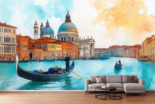 Load image into Gallery viewer, Venice Canal View 3D Wallpaper Mural – Italian Cityscape Wall Decor With Gondola – Modern Bold Stylish Room Accent – Living Room Bedroom