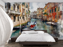 Load image into Gallery viewer, Venice Gondola Canal Wallpaper Mural – 3D Watercolor Cityscape Wall Decor, Modern Bold Bedroom Living Room Stylish Gift, Italian City Wall