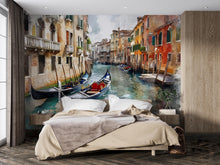 Load image into Gallery viewer, Venice Gondola Canal Wallpaper Mural – 3D Watercolor Cityscape Wall Decor, Modern Bold Bedroom Living Room Stylish Gift, Italian City Wall
