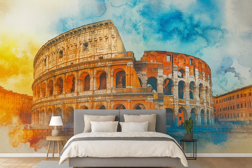 Rome Colosseum Wall Mural 3D Effect Wallpaper • Italian Landmark Stylish Wall Decor • Modern Bold Rome Travel Art • Unique Gift for Home