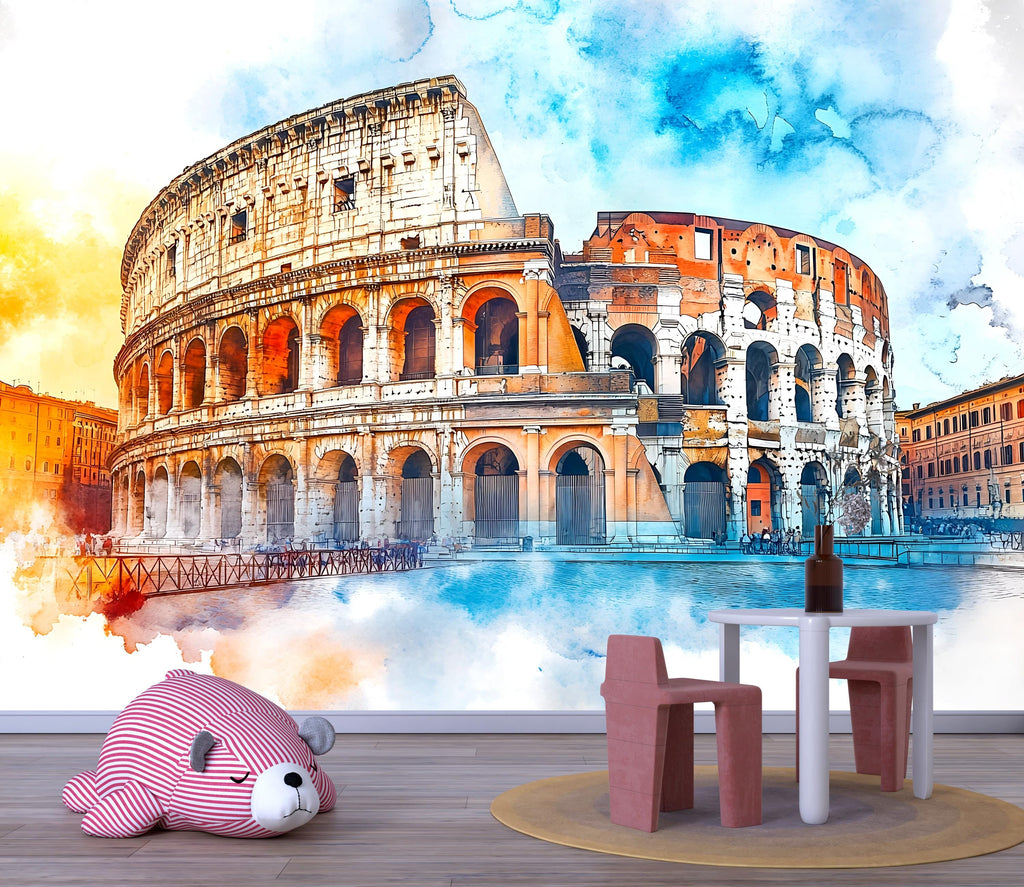 Rome Colosseum Wall Mural 3D Effect Wallpaper • Italian Landmark Stylish Wall Decor • Modern Bold Rome Travel Art • Unique Gift for Home