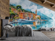 Load image into Gallery viewer, Stylish 3D Wallpaper Italy Portofino Village Seaside Wall Mural | Modern Bold Wall Decor Coastal Landscape | Gift For Home Bedroom