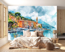 Load image into Gallery viewer, Stylish 3D Wallpaper Italy Portofino Village Seaside Wall Mural | Modern Bold Wall Decor Coastal Landscape | Gift For Home Bedroom