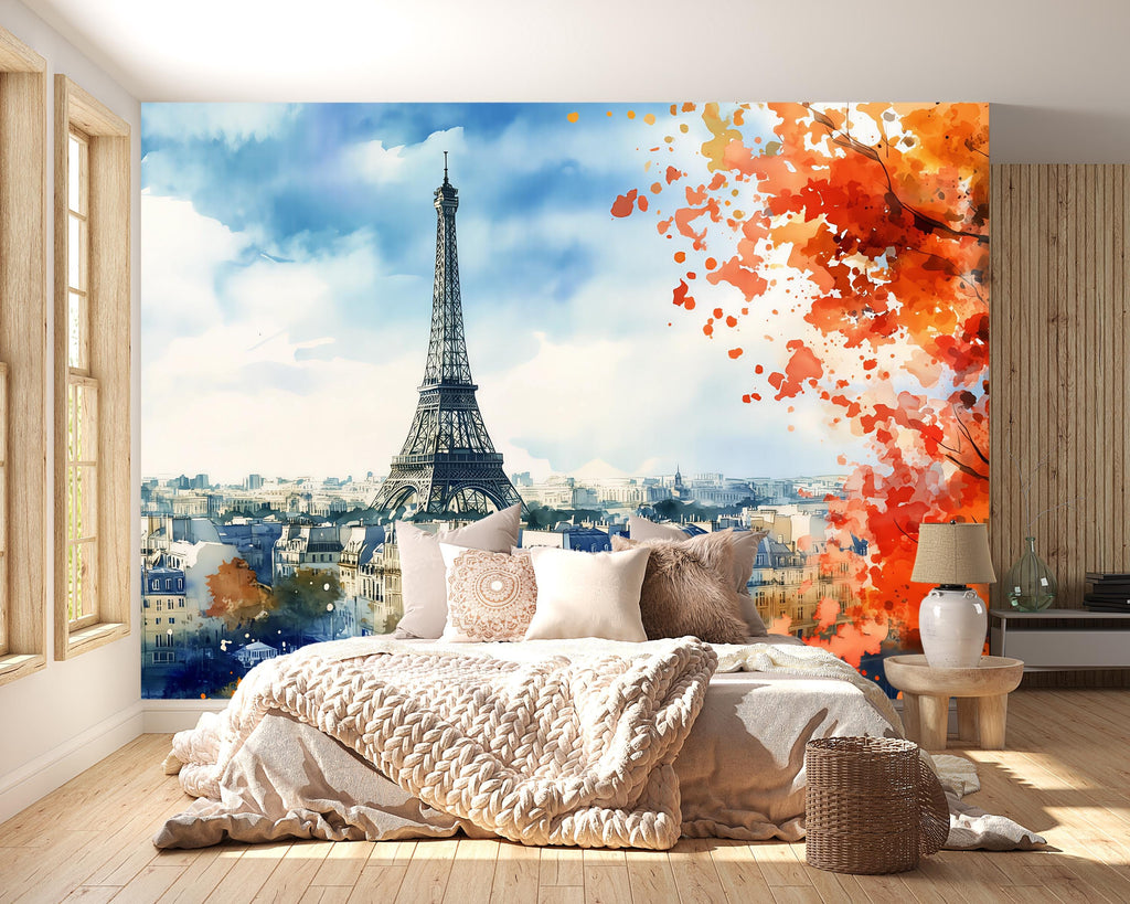 Eiffel Tower Paris Wall Mural Wallpaper – 3D Stylish Wall Decor for Living Room Bedroom Office – Modern Bold Art Gift, Removable wallpaper