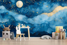 Load image into Gallery viewer, Elegant Moon And Stars Nursery Wallpaper – 3D Night Sky Wall Mural For Kids Room, Baby Crib Background, Gender Neutral Celestial