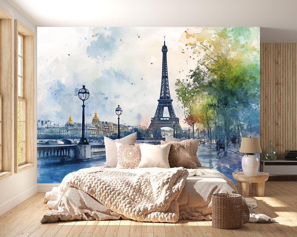 Paris Eiffel Tower 3D Wallpaper Mural – Stylish Wall Decor, Modern Bold Living Room Accent, Travel-Inspired Home Gift, Removable