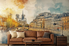 Load image into Gallery viewer, Paris Wall Mural Notre Dame Cathedral 3D Wallpaper – Elegant Parisian Wall Decor For Bedroom Or Living Room – Modern Stylish Home Gift Idea