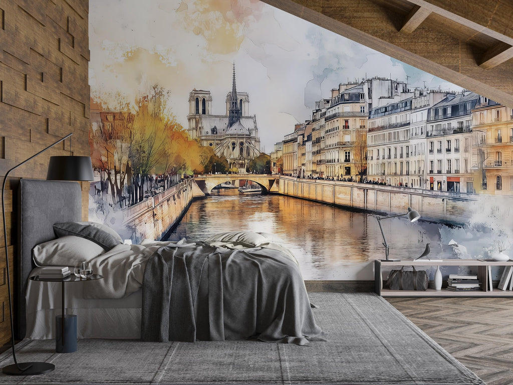 Paris Wall Mural Notre Dame Cathedral 3D Wallpaper – Elegant Parisian Wall Decor For Bedroom Or Living Room – Modern Stylish Home Gift Idea