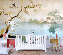 Load image into Gallery viewer, Elegant Asian Style Wallpaper Mural With Blossoming Tree And Bird Design | 3D Scenic Wall Decor For Nursery, Bedroom, Living Room, Stylish