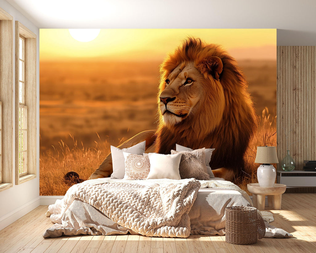 Lion King Wall Mural Wallpaper For Bedroom Living Room Safari Jungle Decor – Bold 3D Animal Wall Art Modern Safari Theme Stylish Gift Home