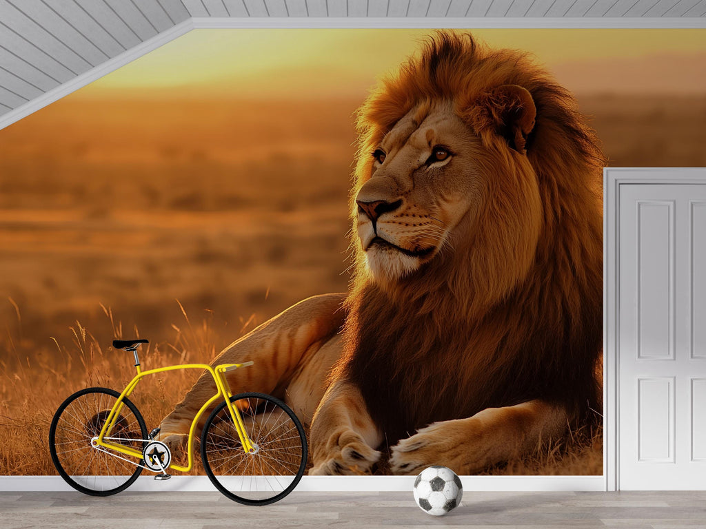 Lion King Wall Mural Wallpaper For Bedroom Living Room Safari Jungle Decor – Bold 3D Animal Wall Art Modern Safari Theme Stylish Gift Home