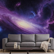 Load image into Gallery viewer, Galaxy Space Wall Mural Wallpaper • 3D Outer Space Universe Design • Purple Galaxy Nebula Wall Decor • Cosmic Stars Kids Bedroom Modern