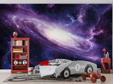 Load image into Gallery viewer, Galaxy Space Wall Mural Wallpaper • 3D Outer Space Universe Design • Purple Galaxy Nebula Wall Decor • Cosmic Stars Kids Bedroom Modern