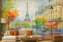 Load image into Gallery viewer, Paris Eiffel Tower Watercolor 3D Wallpaper Mural | Modern Bold Stylish Wall Decor for Bedroom Living Room Office | Unique Gift Travel
