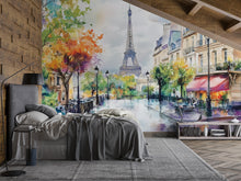 Load image into Gallery viewer, Paris Eiffel Tower Watercolor 3D Wallpaper Mural | Modern Bold Stylish Wall Decor for Bedroom Living Room Office | Unique Gift Travel