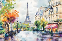 Load image into Gallery viewer, Paris Eiffel Tower Watercolor 3D Wallpaper Mural | Modern Bold Stylish Wall Decor for Bedroom Living Room Office | Unique Gift Travel