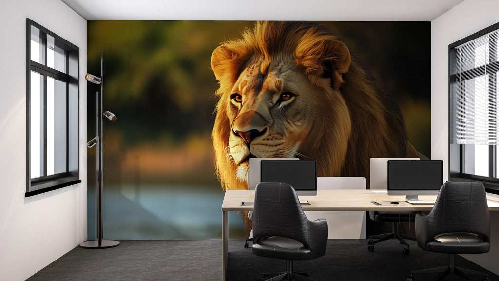 Lion Wall Mural Wallpaper – Majestic 3D Jungle Safari Decor for Living Room, Bedroom, Kids Room – Bold Animal Wall Art, Modern Home Decor