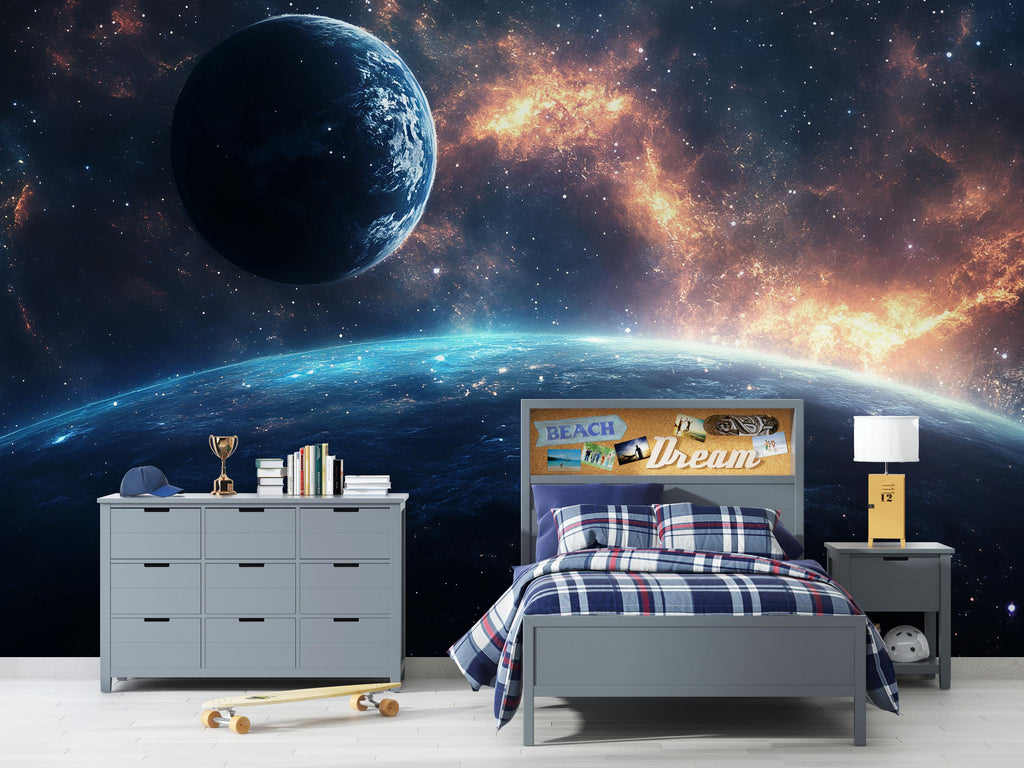Galaxy Space Wallpaper 3D Wall Mural – Modern Cosmic Universe Wall Decor for Bedroom, Kids Room, Office – Stylish Outer Space
