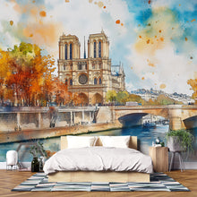 Load image into Gallery viewer, Paris Notre Dame Watercolor Wallpaper – Stylish 3D Wall Mural for Bedroom Living Room Office – Bold Modern Wall Decor Gift for Travel Lovers