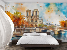 Load image into Gallery viewer, Paris Notre Dame Watercolor Wallpaper – Stylish 3D Wall Mural for Bedroom Living Room Office – Bold Modern Wall Decor Gift for Travel Lovers