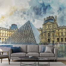 Load image into Gallery viewer, Paris Louvre Pyramid Wallpaper – Watercolor 3D Wall Mural for Bedroom Living Room Office – Bold Stylish Wall Decor Gift for Travel