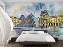 Load image into Gallery viewer, Paris Louvre Pyramid Wallpaper – Watercolor 3D Wall Mural for Bedroom Living Room Office – Bold Stylish Wall Decor Gift for Travel