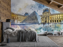 Load image into Gallery viewer, Paris Louvre Pyramid Wallpaper – Watercolor 3D Wall Mural for Bedroom Living Room Office – Bold Stylish Wall Decor Gift for Travel
