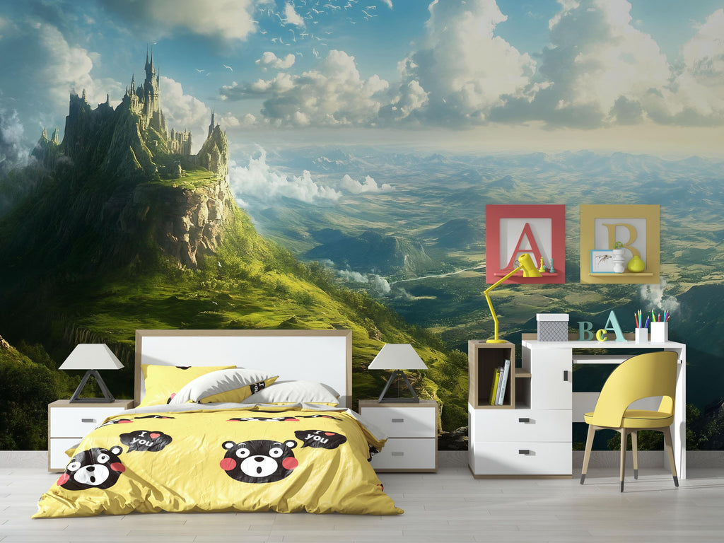 Fantasy Castle Wallpaper Mural | 3D Scenic Wall Decor for Kids Bedroom or Living Room | Magical Landscape Wall Art for Stylish Wall