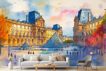 Load image into Gallery viewer, Paris Louvre Pyramid Wallpaper – Watercolor 3D Wall Mural for Bedroom Living Room Office – Stylish Bold Wall Decor Gift for Travel Lovers